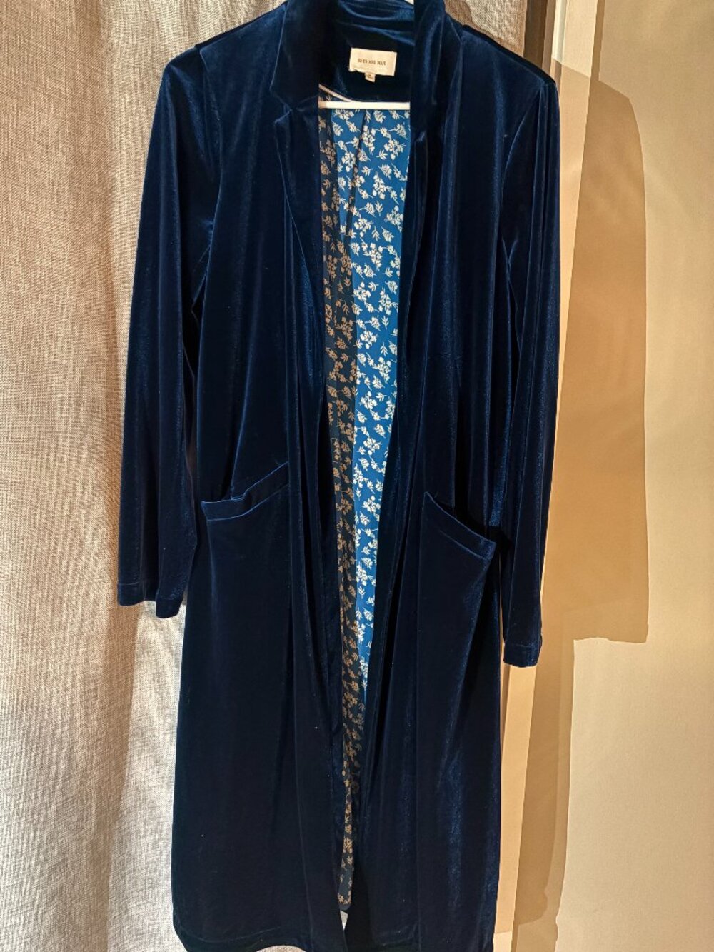 Long Navy Blue Velvet Blazer